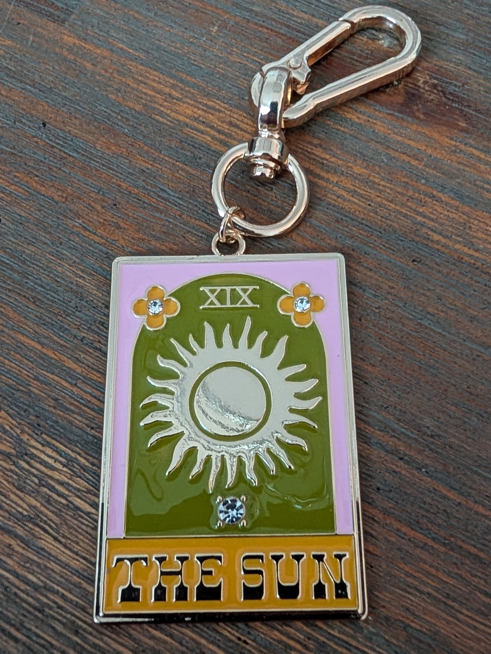 The Sun Tarot Keychain - Olive Green & Pink Enamel
